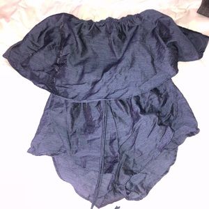 navy strapless romper